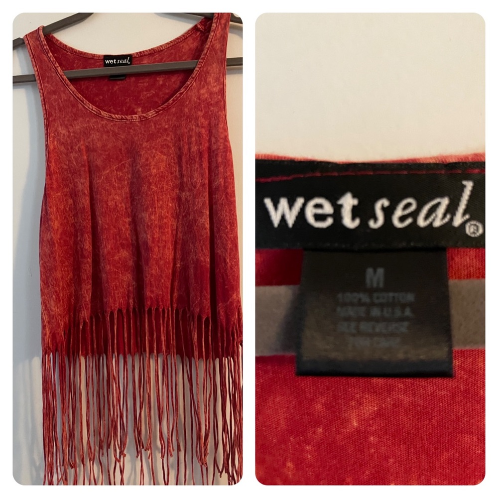 Red fringe crop top
